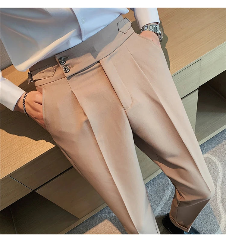 2024 High Quality Business Casual Draped High-waist Trousers Men Solid Color Formal Pants Male Formal Office Social Suit Pants Street King Limited