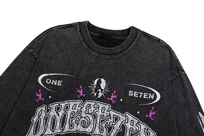 Fashion Distressed Washed T-shirt Harajuku Skull Skeleton Printed Unisex Hip Hop Tees Y2K Loose Mens Casual Cotton Tops T-shirts Street King Limited