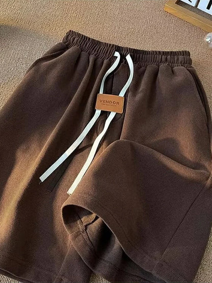summer y2k shorts for men casual gym basketball baggy short sweatpants appliques drawstring solid color bermuda masculina unique joggers style 3780