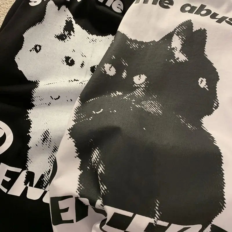 European and American Cute Cat Personalized Graphic T shirt Fashion y2k Cotton Street Retro Hip Hop Harajuku Oversized T shirt Street King Limited