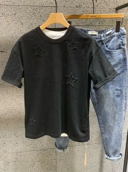 2024 American style men and women summer pentagram round neck short sleeved trendy couple loose retro casual T-shirt top y2k Street King Limited