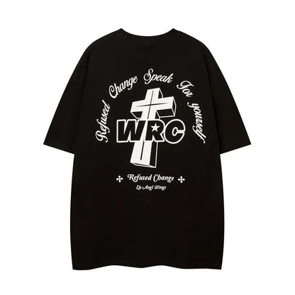 Summer cross printed short-sleeved T-shirt for male and female students loose couple American high street trendy ins couple tops Street King Limited