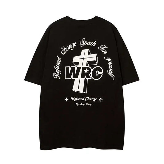 Summer cross printed short-sleeved T-shirt for male and female students loose couple American high street trendy ins couple tops Street King Limited