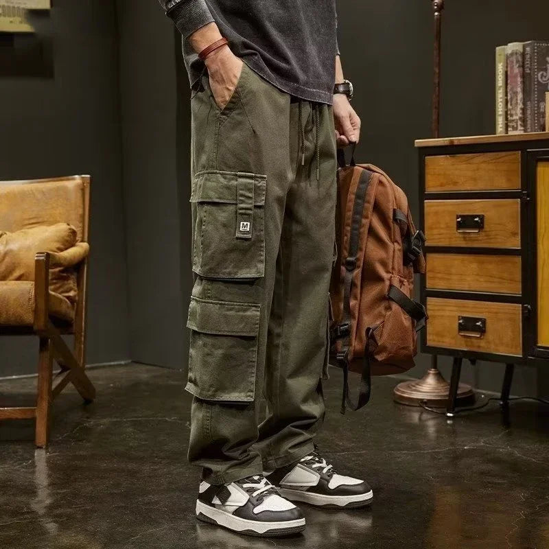 american vintage baggy cargo pants men outdoor sport military tactical sweatpants y2k straight multi pocket overalls trousers unique joggers style 452