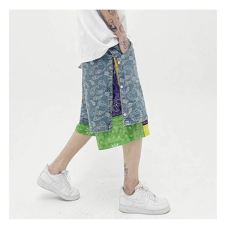 hip hop loose shorts elastic waist pants fashion patchwork half pant mens summer casual drewstring streetwear sportswear jogger unique joggers style 2421