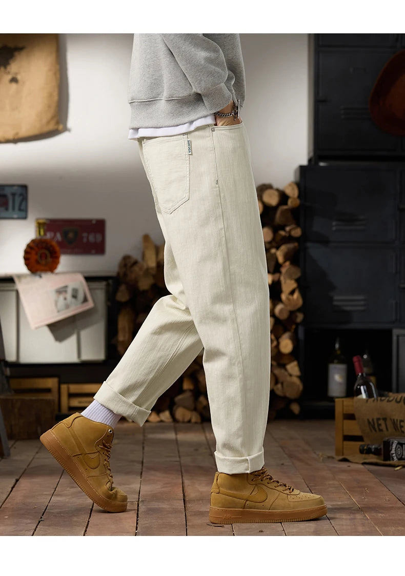 men classic fashion vintage loose casual plus size 28 42 ankle length white soft denim jeans pant cityboy harem jeans trousers unique jeans style 1983