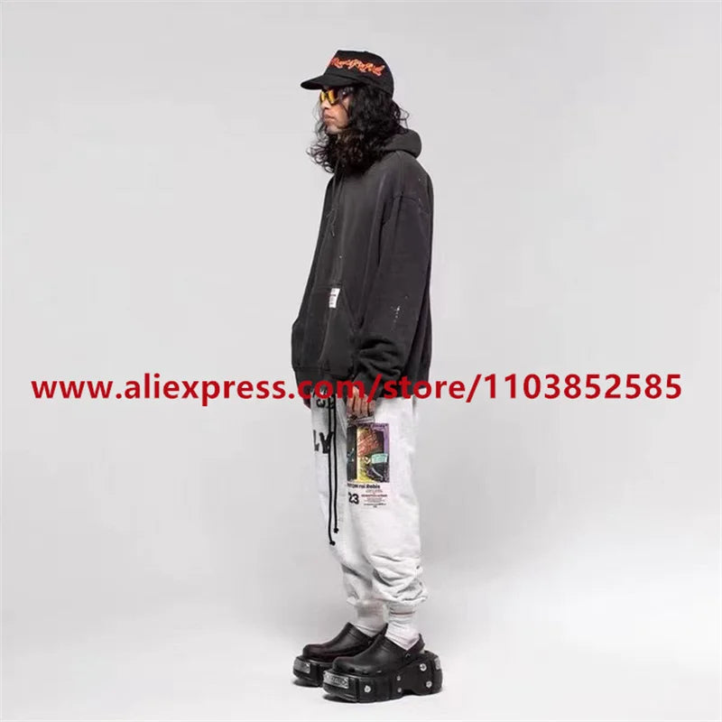 2024 autumn winter vintage casual sports pants mens letter illustration printed loose drawstring leg strap high street hip hop unique default style 1615