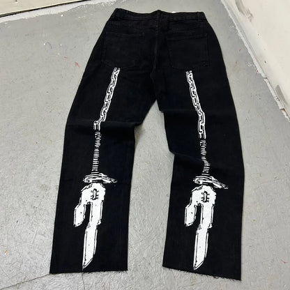 harajuku many ghost faces print y2k men s jeans popular anime baggy jeans wide leg pants streetwear trouser men clothing unique jeans style 4498