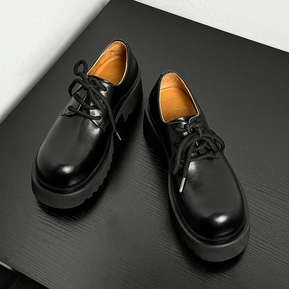 Men High Quality Genuine Leather Streetwear Fashion Casual Hip Hop Derby Shoes Cow Leather Rubber Foam Sole High Heels Shoes Street King Limited