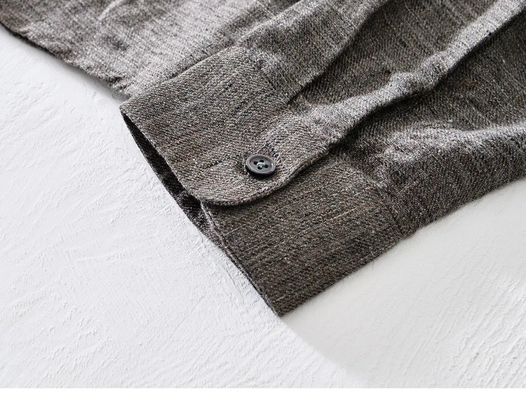 Vintage Linen Shirt Men Spring Autumn New Khaki Lapel Loose Long Sleeve Shirt Retro Casual Solid Breathable Cardigan Top Tees Street King Limited