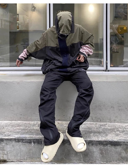 Vibe Style Nylon Rubber Pressing Joggers Men's Urban Streetwear Fashionable Adjustable Zipper Up Functional Cargo Trousers Street King Limited