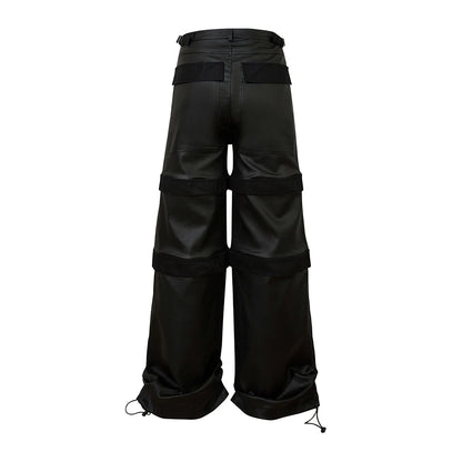 high street striped pu leather cargo pants mens harajuku straight ropa hombre loose overalls oversized casual trousers multi-pocket cargos