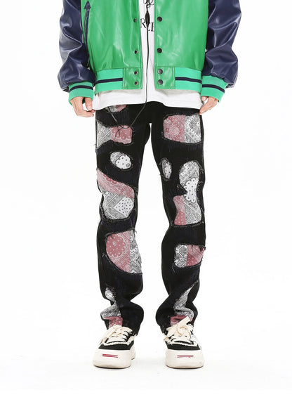 patchwork harajuku denim jeans mens zipper jeans hip hop fashion streetwear new casual straight joggers pants jeans for men unique joggers style 1451