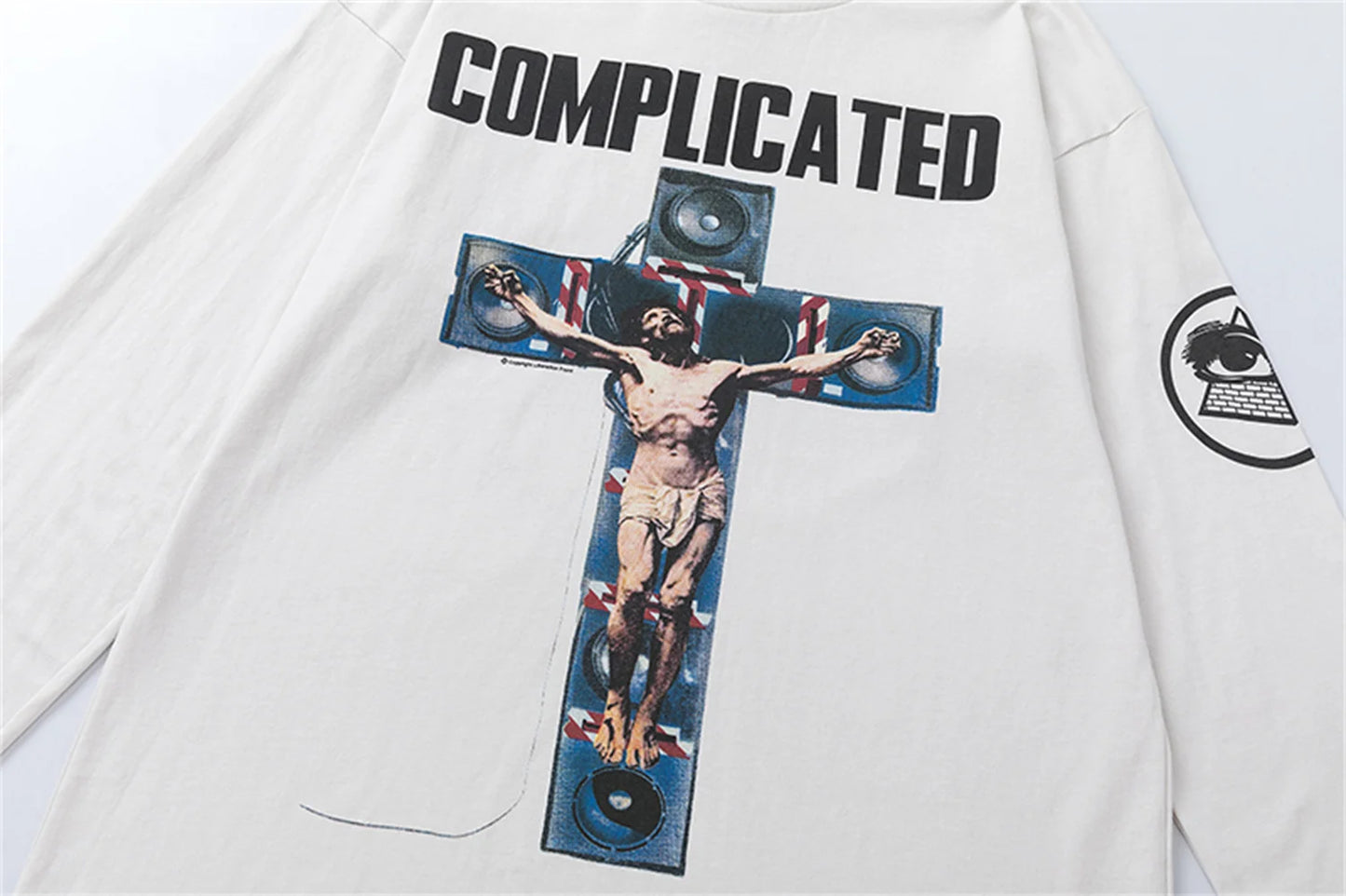 Summer 24ss Cross Print Brand Fashion Round Neck High-Street Round Neck Cotton Long Sleeve T Shirt Pullover Street King Limited