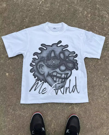 American Y2K New Popular Pattern Printing Cotton Spot T-shirt Men Street Hip Hop Vintage Loose Short Sleeve Casual Joker T-shirt Street King Limited