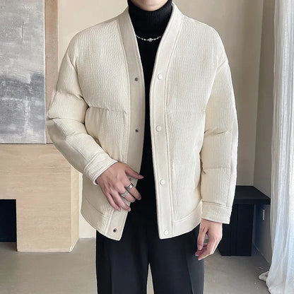 Men's Winter Collarless Woolen Splice Cotton-padded Jacket Men Business Casual Fashion Loose Warm Parkas Coat Thicken Jacket Street King Limited
