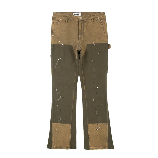 Vintage Speckle Ink Flared Jeans Mens Streetwear Colorblocked Slim Patchwork Denim Jean Hip Hop Washed Logging Jeans for Male Street King Limited