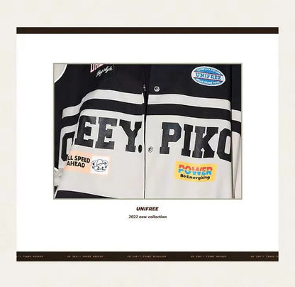 Spring and Autumn American letter printed motorcycle baseball jacket street style racing couple style goth  denim jacket women Street King Limited