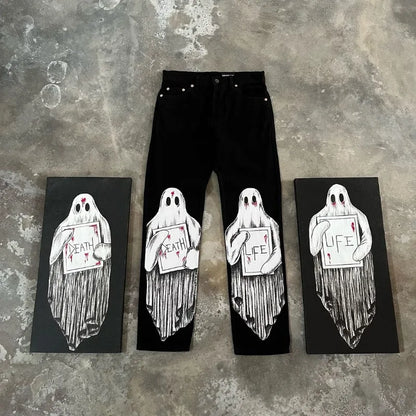 y2k harajuku trendy brand retro dark style oversized jeans men street hip hop fashion high waisted floor length pants women ripped baggy denim