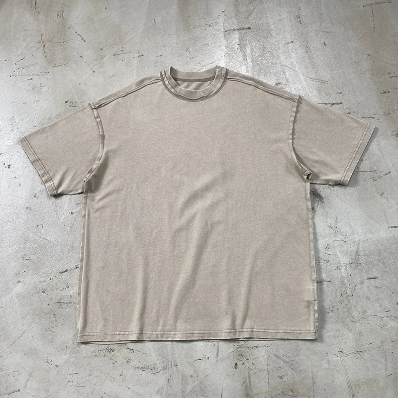 2024 Summer New Washed Oversized Tshirt Worn Out Retro Distressed Tee Raw Edge Men's Cotton Short Sleeved Tie Dyeing T-shirt Street King Limited