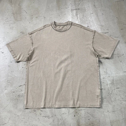 2024 Summer New Washed Oversized Tshirt Worn Out Retro Distressed Tee Raw Edge Men's Cotton Short Sleeved Tie Dyeing T-shirt Street King Limited