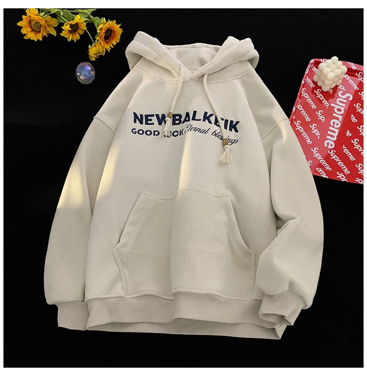 Winter Warm Thickened Casual Men's Hoodie Korean Fashion Embroidery Letters Sweater Harajuku Street Unisex Hoodies Street King Limited