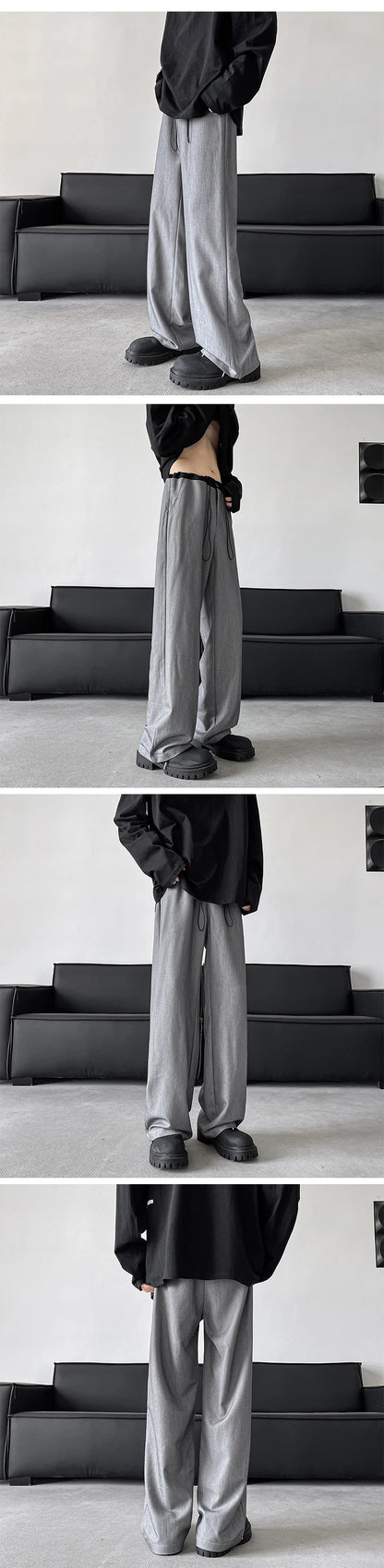 blue gray black elastic waist suit pants men fashion society pants korean loose straight casual pants mens office trousers unique default style 1126