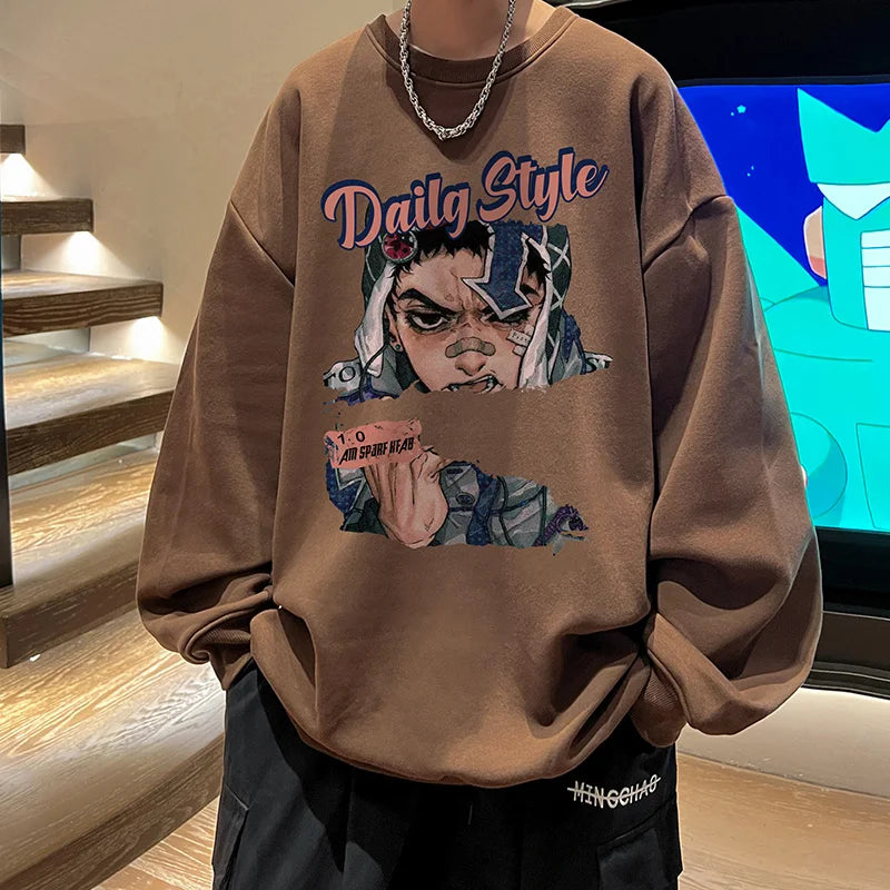 New Anime Boy Printed Men's Crewneck Sweatshirts Autumn Y2K Vintage Fleece Pullover Hoodies Streetwear Hip Hop Hoody Clothes Street King Limited