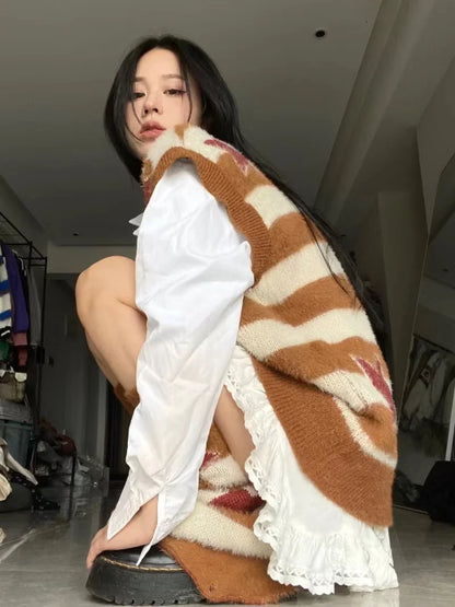 Punk Gothic Long Sweater Women Furry Knitted Sweaters Y2K Streetwear Loose Hollow Out Detachable Pullovers Harajuku Sexy Tops Street King Limited