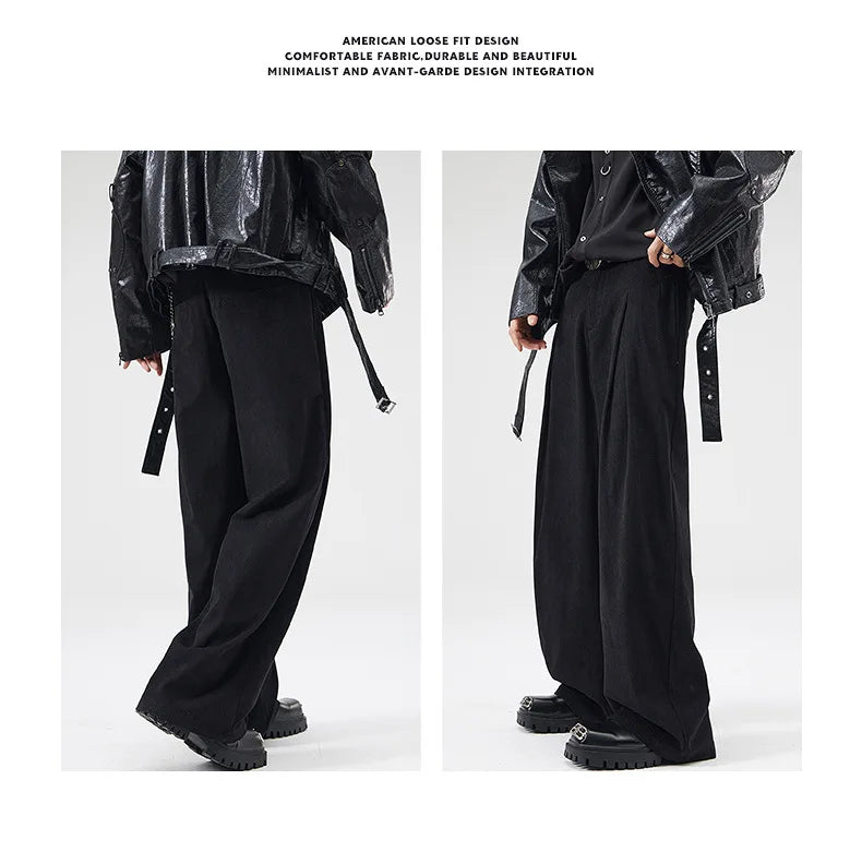 wide leg casual suit pants men japanese korean streetwear fashion loose cleanfit suit baggy pants cityboy long trousers unique default style 2044