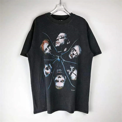 VTG Germany Rock Band Retro Portrait Print Washed Old Casual Oversize Cotton High-Street Tops T-Shirts Street King Limited