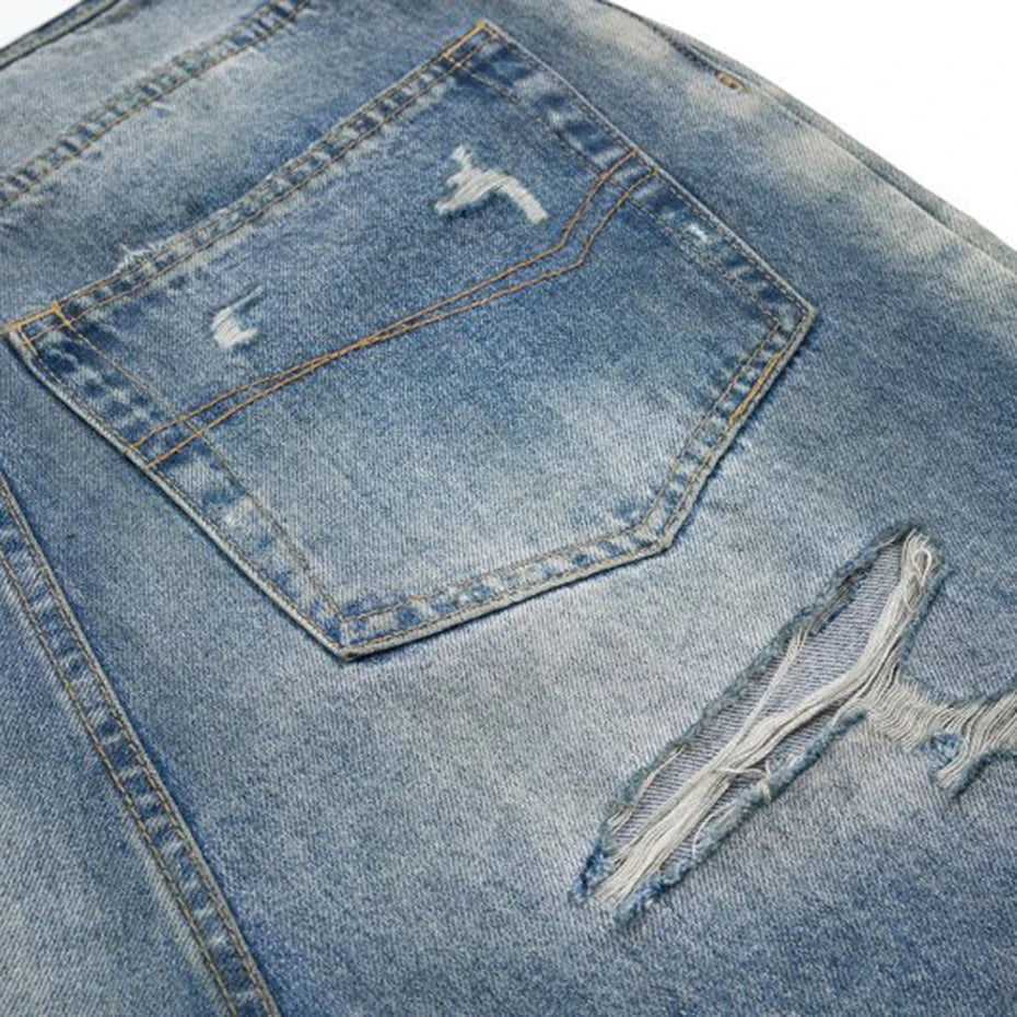 mens baggy jeans blue distressed ripped loose denim pants streetwear oversized hip hop jeans trousers unique jeans style 722