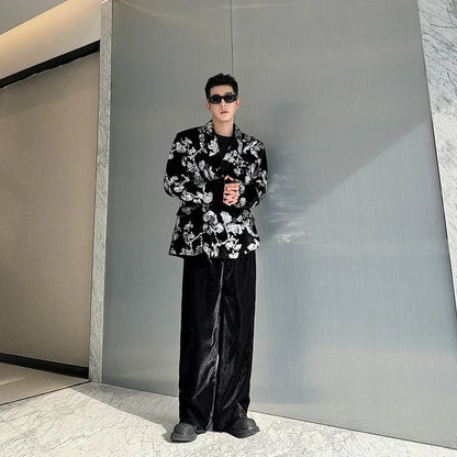men sequin embroidery velvet loose casual 2 pieces suits blazers jacket pant sets stage party dress suits performance costumes unique default style 2731