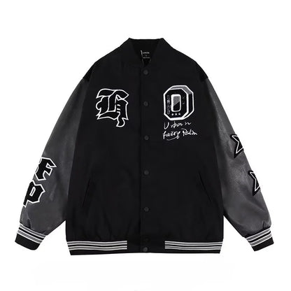 american retro mens baseball uniform street harajuku patchwork leather loose jackets color block towel embroidery trend coats unique default style 2938
