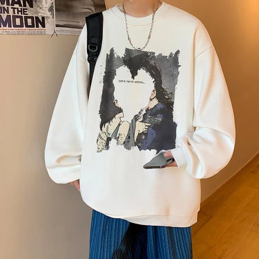 Men's Oversized Love No Watting Letter Graphic Sweatshirts 2025 Korean Fashions Sudaderas para Hombres Streetwear Y2K Hoodies Street King Limited