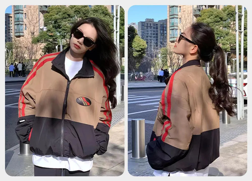 spring korean varsity jacket men women patchwork college coat 2023 color block sport jackets loose windbreaker stand collar unique default style 3278