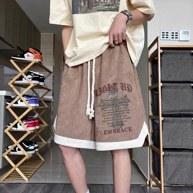 high street hip hop men and women summer personalized capris american trendy letter printing loose sports casual shorts y2k relaxed fit shorts