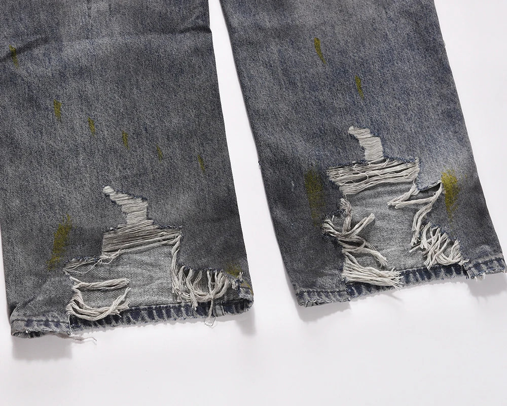 frayed hole distreesed big hole baggy jeans for men and women pantalones hombre streetwear y2k casual denim trousers oversized unique jeans style 5818