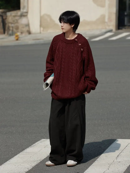 Thicken Japanese Retro Sweater Mens 2024 New College Couples Casual Warm Round Neck Pullover Red Simplicity Knitted Jacket Street King Limited