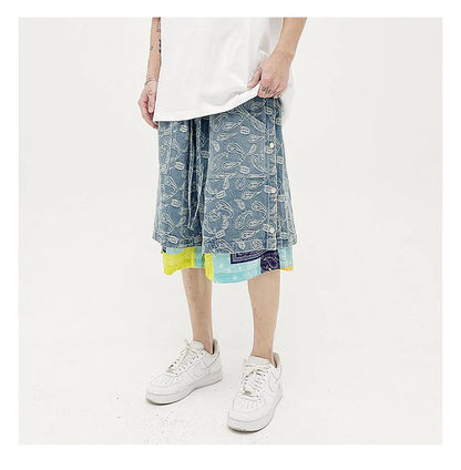 hip hop loose shorts elastic waist pants fashion patchwork half pant mens summer casual drewstring streetwear sportswear jogger unique joggers style 2417