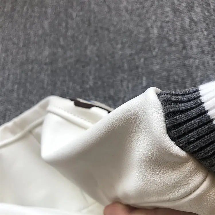 Leather Jacket Men Motorcycle Luxury Designer Embroidery Short Biker Baseball Jackets Y2k Streetwear Winter Bomber Coat White Street King Limited