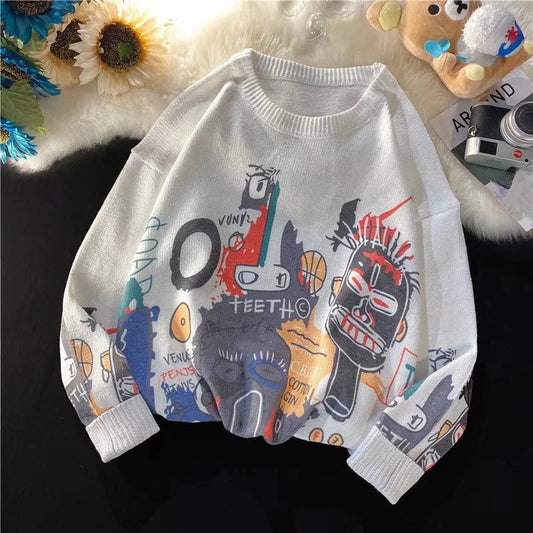Rainbowtouches Men Sweaters High Street Graffiti Crew Neck Trendy Vintage Knitted Sweater Spring And Autumn Mens Clothing Street King Limited
