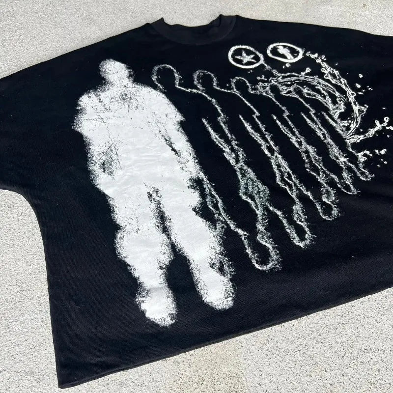 American Trendy Gothic Punk Letter Printed Oversized T-Shirt Men's Y2K Street Hip-Hop Loose Versatile Casual Cotton Top Street King Limited