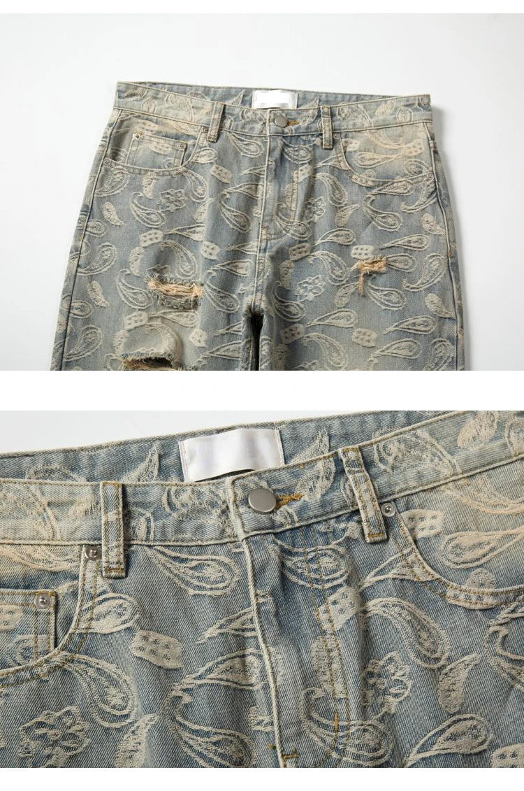 fashion paisy denim jeans mens destoryed holes zipper jeans pants hip hop streetwear new summer casual joggers loose jeans pants unique joggers style 1236