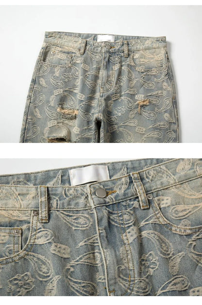fashion paisy denim jeans mens destoryed holes zipper jeans pants hip hop streetwear new summer casual joggers loose jeans pants unique joggers style 1236