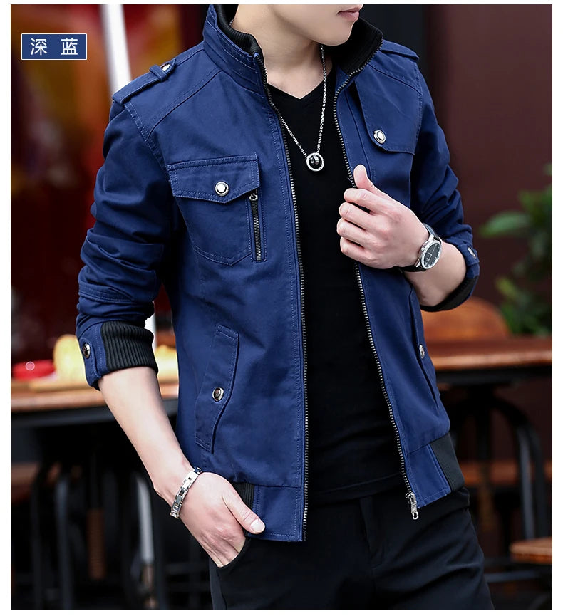 2024 spring autumn new mens jacket korean fashion stand up collar thick denim cargo pants pure cotton coat top clothes unique cargo style 4580