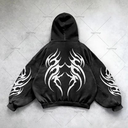Gothic Punk Graphic Print Oversized Sweatshirt High Street Harajuku Y2K Streetwear Jacket Men Hip Hop Retro Casual Zipper Hoodie Street King Limited