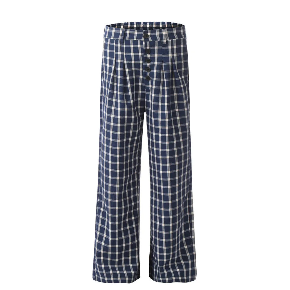men women american streetwear fashion loose plaid wide leg straight pant boyfriend button down sports casual pants trousers unique default style 1419