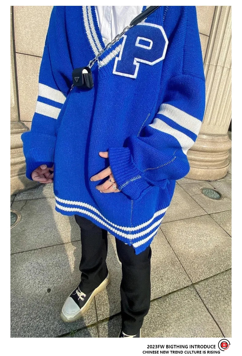 New 2023 Men Luxury Blue Raf P Flocking Stripe Gentleman Classic Cotton Knit Casual Sweaters Pullover Asian Size High Drake #576 Street King Limited