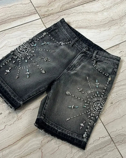 hrajuku gothic cross diamond embroidery sweatpants print shorts and pants men pattern casual hip hop wide leg y2k pants unique joggers style 1732